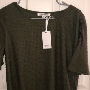 Olive green blouse top with buttons on sleeve-NEW